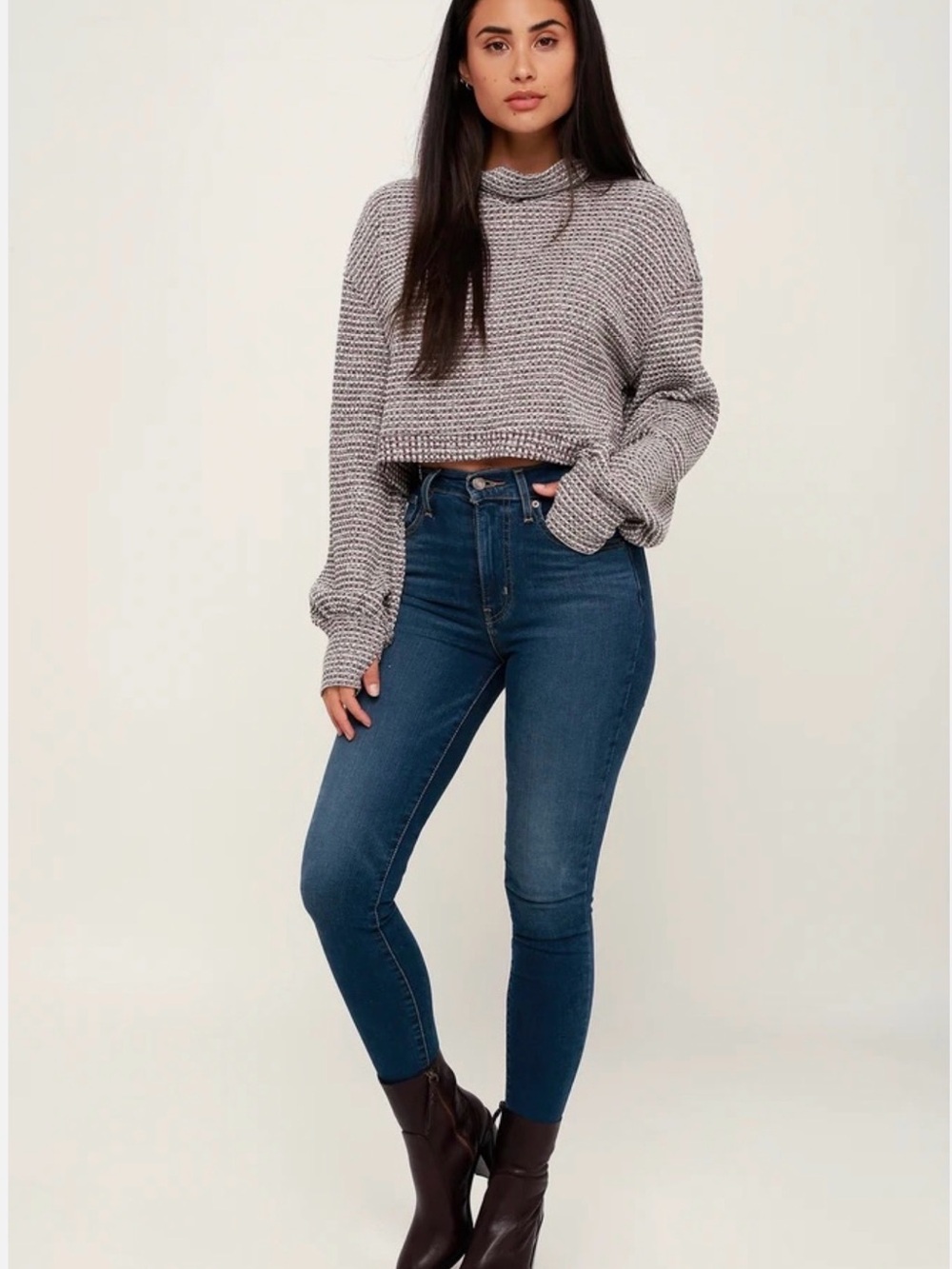 Free People burgundy Cropped Knit Long Sleeve Sweater